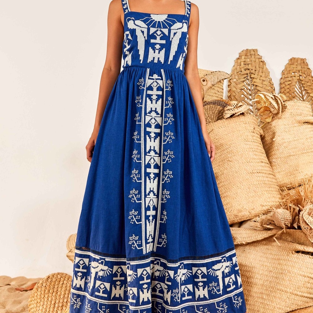NWT FARM RIO NAVY BLUE MACAW DRESS
